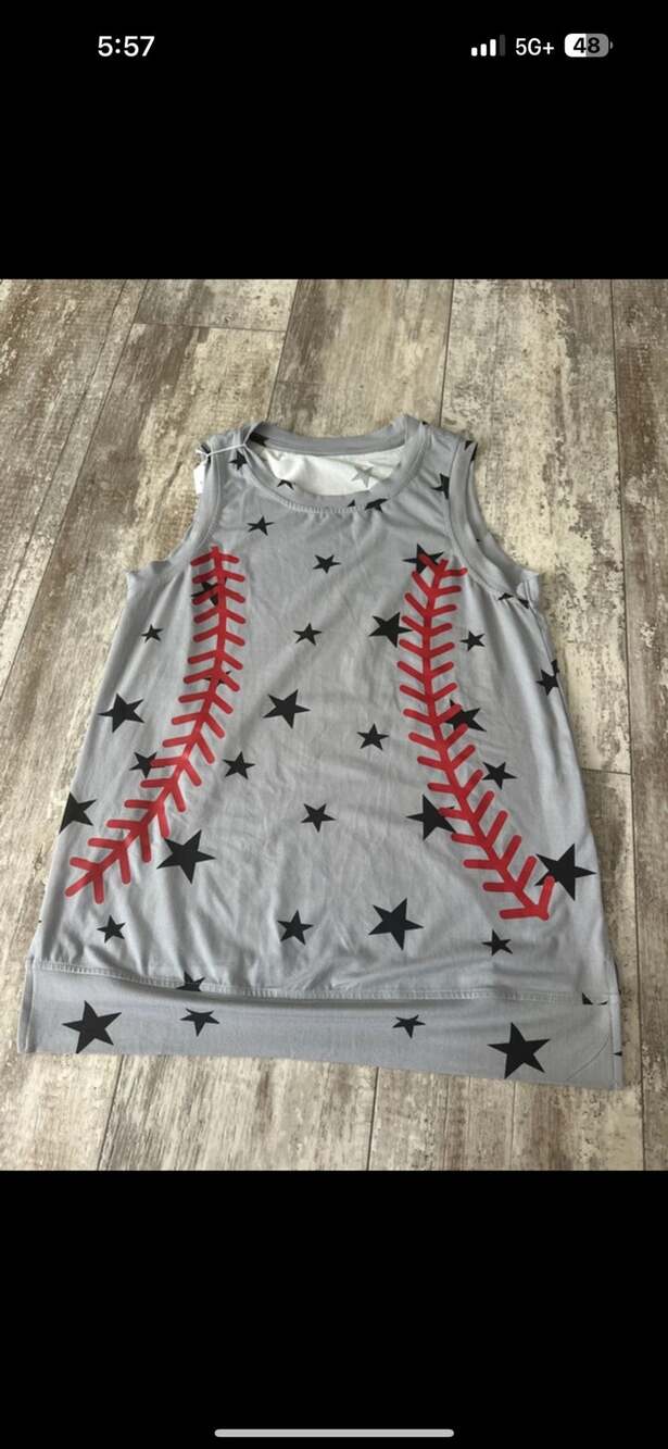 Unbranded Baseball Stitch Star Tank Top Size S Gray Black Red